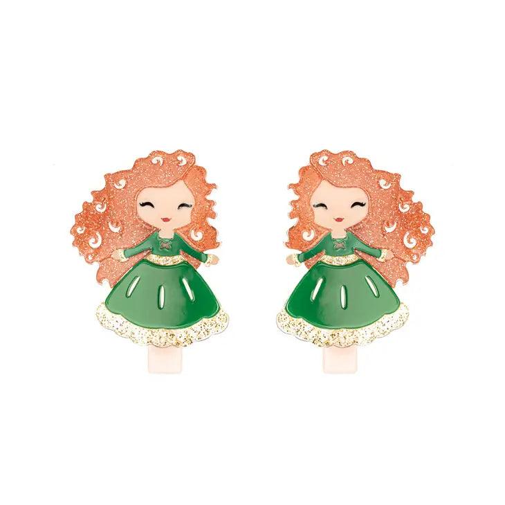 Alligator Hair Clips | Cute Doll - Green Dress | Lilies and Roses NY - The Ridge Kids