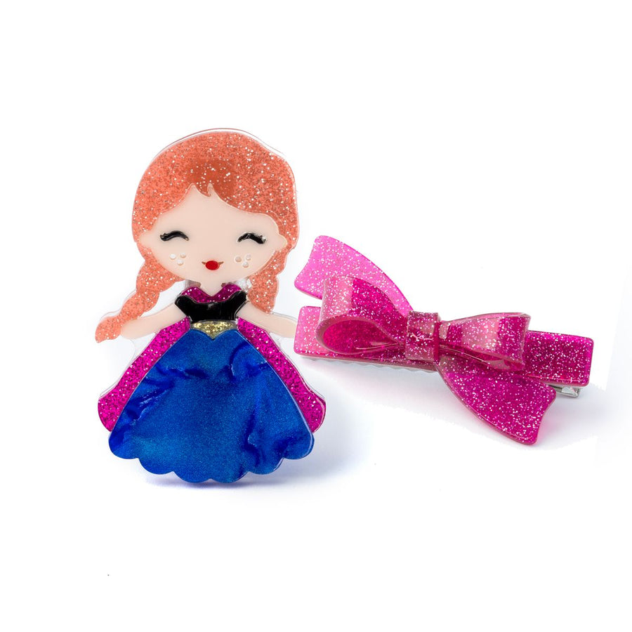 clip set: anna inspired clip and one pink glitter bow clip
