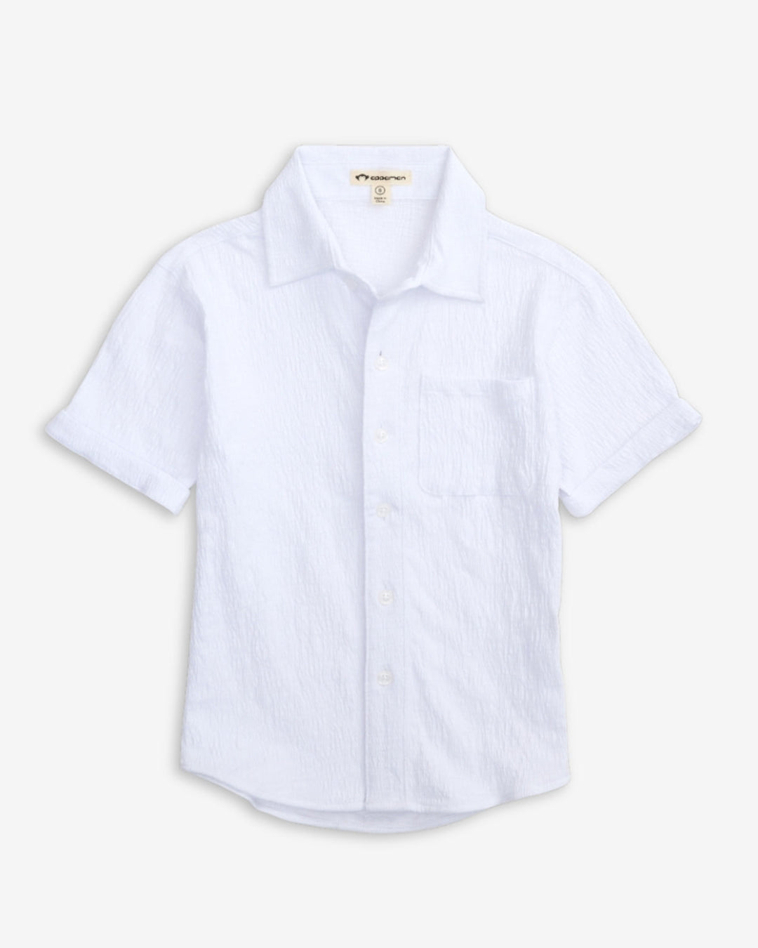 White short-sleeve shirt on a light gray background