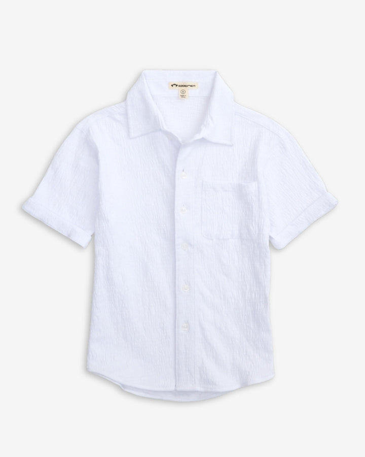 White short-sleeve shirt on a light gray background