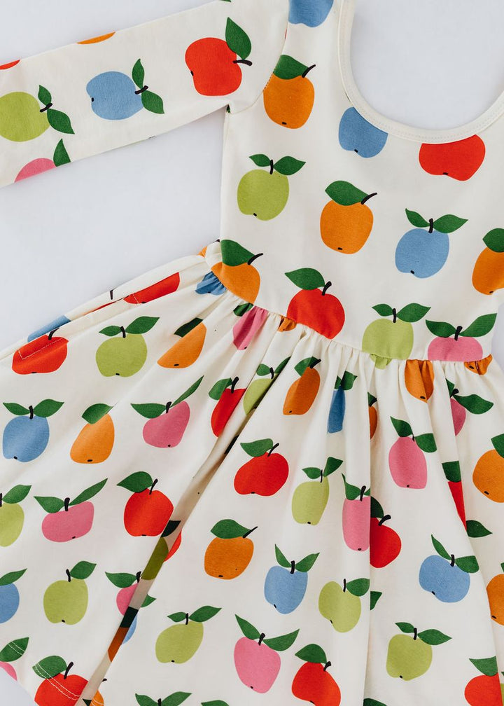 Girls Dresses | 3/4 Sleeve Twirl Dress- Apples | Good Apples