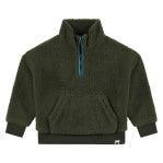 green quarter zip sweatshirt for boys. big pocket in the center. 