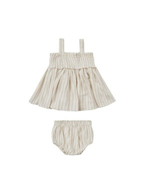 Baby Girls Dress | Mae Smoked Top and Bloomer- Ash Stripe | Quincy Mae