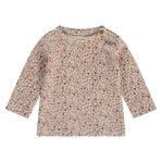 autumnal floral long sleeve baby top. small button at the top of the shirt. 