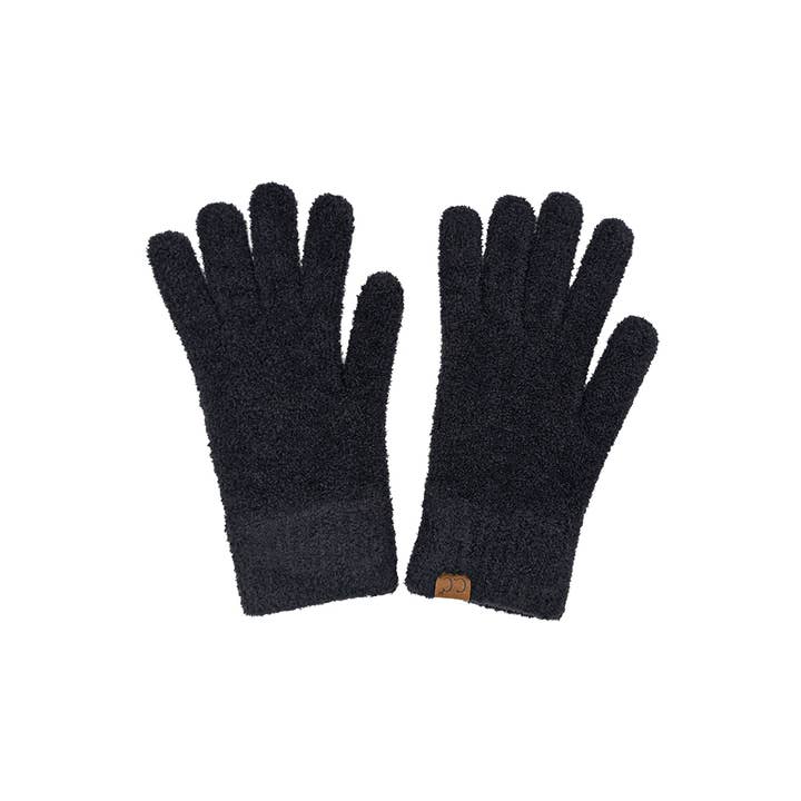 black chenille gloves. 