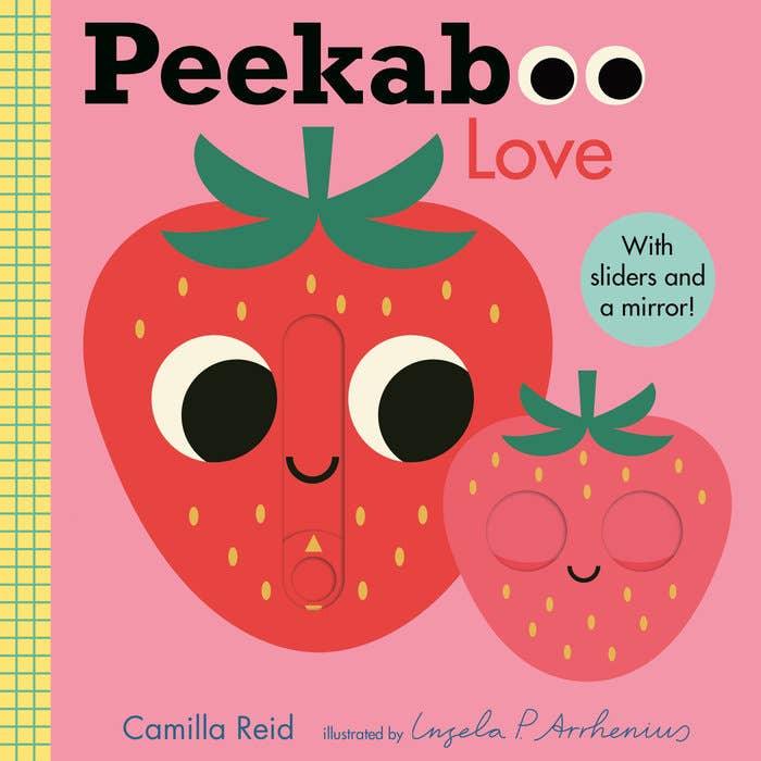 board book with a peekaboo theme throughout with strawberries on the front. 