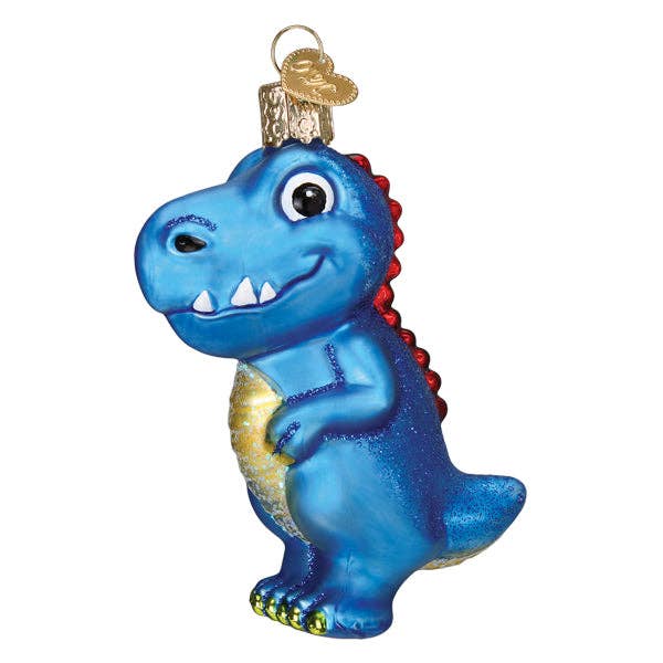 Blue dinosaur ornament on a white background