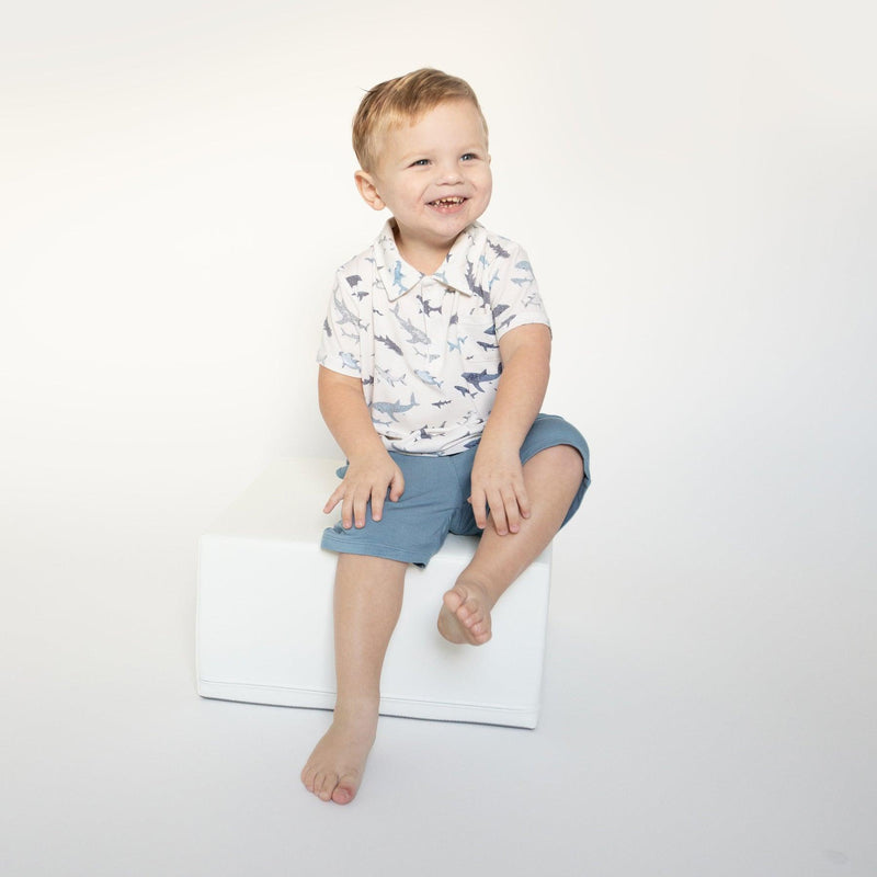 Baby Boy 2 Piece Set | Polo Shirt and Short Set- Sharks | Angel Dear - The Ridge Kids