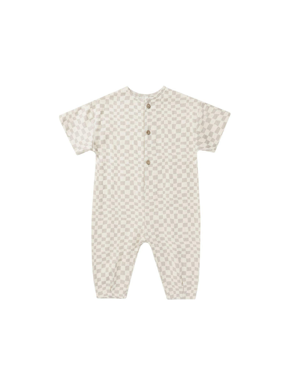 Baby Boy Jumpsuit | Hayes- Dove Check | Rylee and Cru - The Ridge Kids