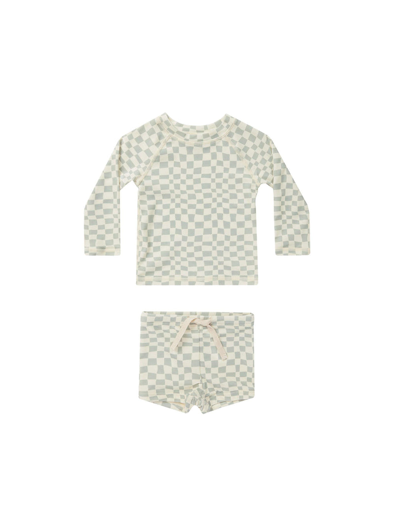 Baby Boy Swimwear | Rash Guard Set- Seafoam Check | Rylee and Cru - The Ridge Kids