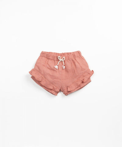 Baby Girl Bottoms | Shorts: Linen- Coral with ruffle | Play Up - The Ridge Kids