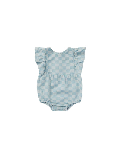 Baby Girl Bubble | Kalea Romper - Blue Check | Rylee and Cru - The Ridge Kids