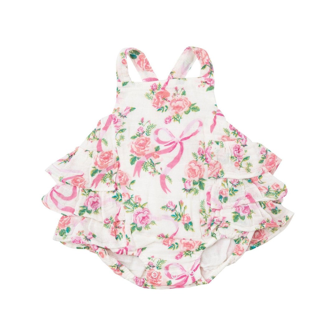 Baby Girl Bubble | Ruffle Sunsuit- Coquette Bows | Angel Dear - The Ridge Kids