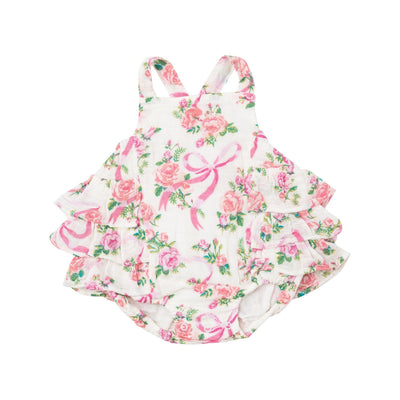 Baby Girl Bubble | Ruffle Sunsuit- Coquette Bows | Angel Dear - The Ridge Kids