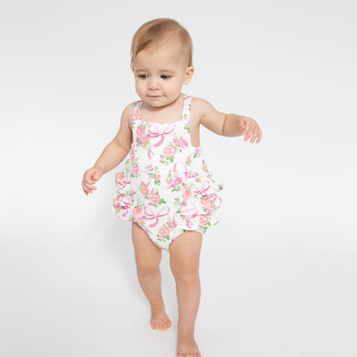 Baby Girl Bubble | Ruffle Sunsuit- Coquette Bows | Angel Dear - The Ridge Kids