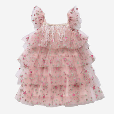 Baby Girl Dress | Fur Layered Dress- Pink Star | Petite Hailey - The Ridge Kids