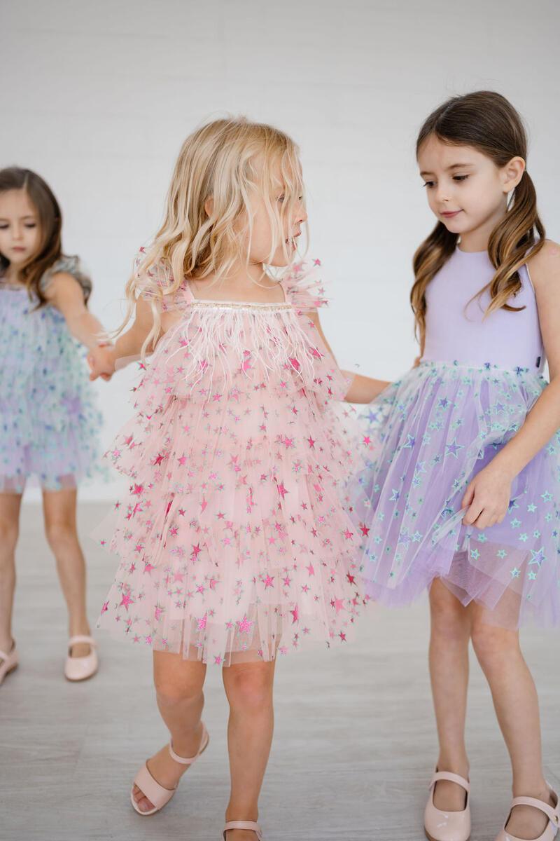 Baby Girl Dress | Fur Layered Dress- Pink Star | Petite Hailey - The Ridge Kids