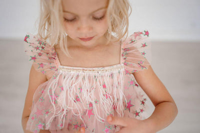 Baby Girl Dress | Fur Layered Dress- Pink Star | Petite Hailey - The Ridge Kids