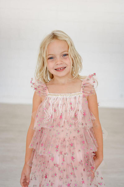 Baby Girl Dress | Fur Layered Dress- Pink Star | Petite Hailey - The Ridge Kids