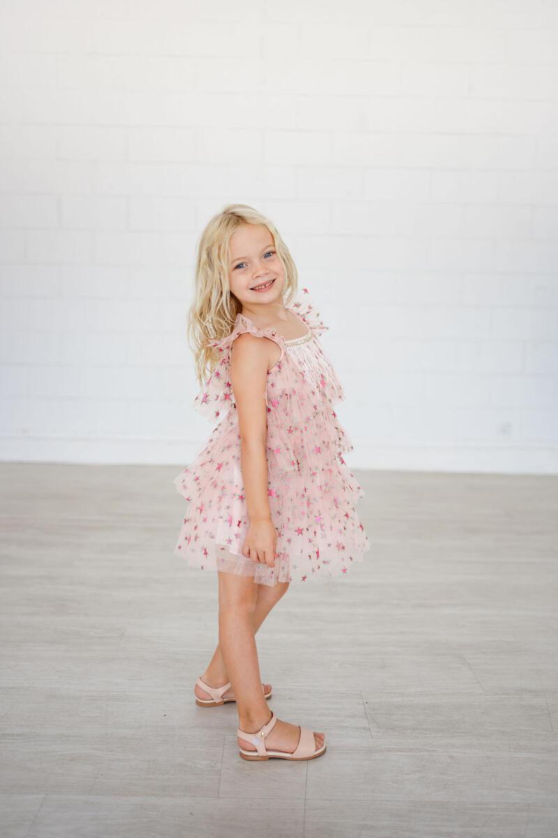 Baby Girl Dress | Fur Layered Dress- Pink Star | Petite Hailey - The Ridge Kids