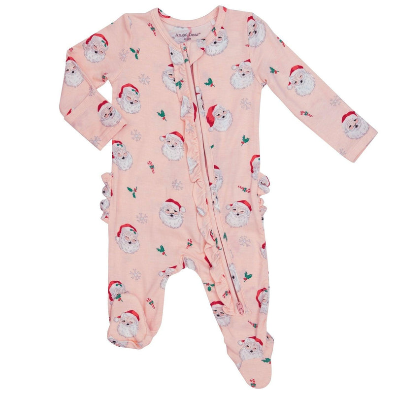 Baby Girl Footie | Vintage Santa - Pink | Angel Dear - The Ridge Kids