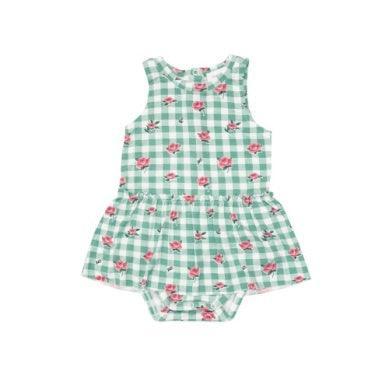 Baby Girl One Piece| Bodysuit with Skirt- Gingham Roses | Angel Dear - The Ridge Kids