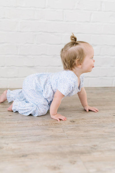 Baby Girl Romper |Rosie Romper- Blue Bunnies | Ollie Jay - The Ridge Kids