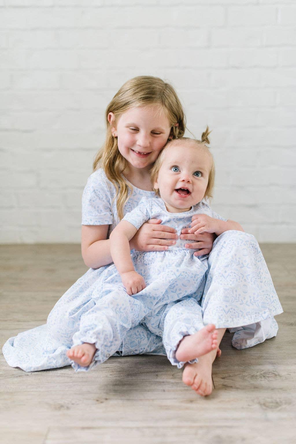 Baby Girl Romper |Rosie Romper- Blue Bunnies | Ollie Jay - The Ridge Kids