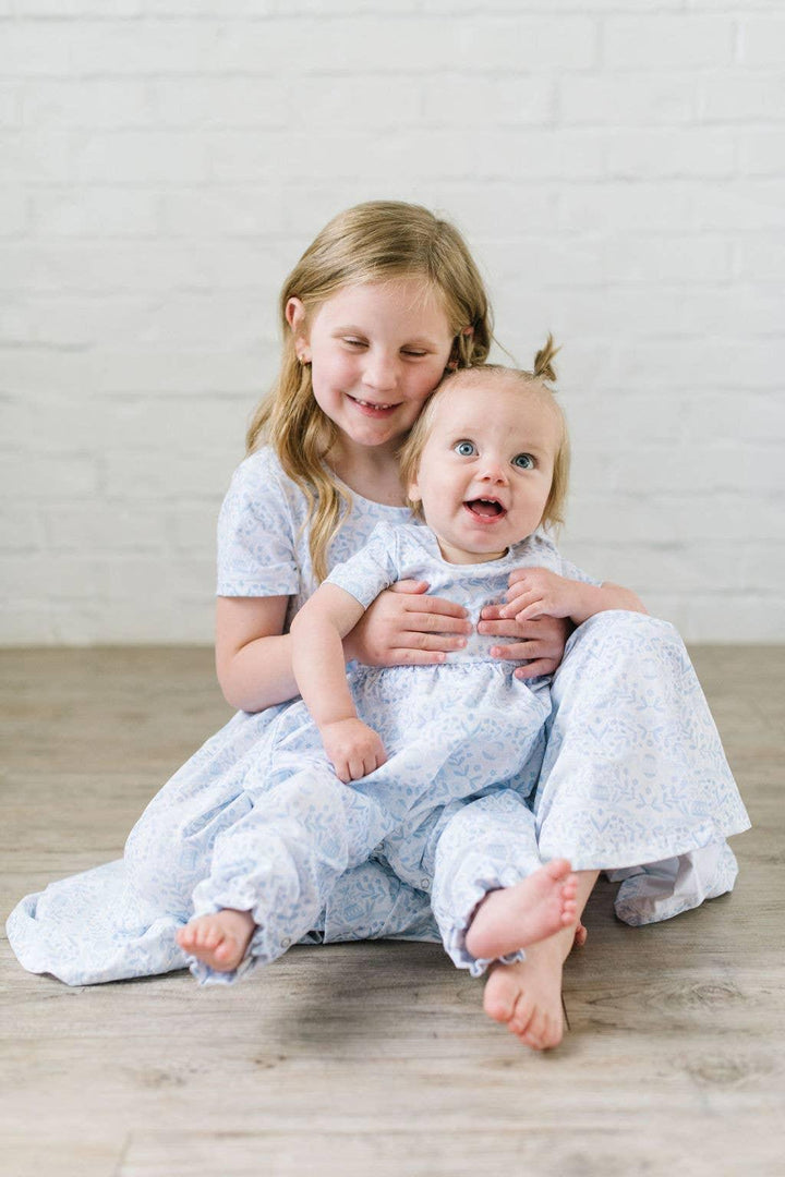 Baby Girl Romper |Rosie Romper- Blue Bunnies | Ollie Jay - The Ridge Kids