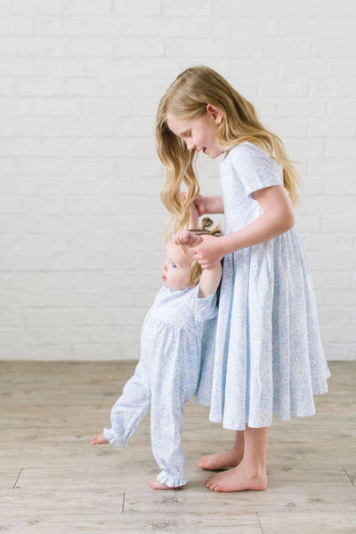 Baby Girl Romper |Rosie Romper- Blue Bunnies | Ollie Jay - The Ridge Kids