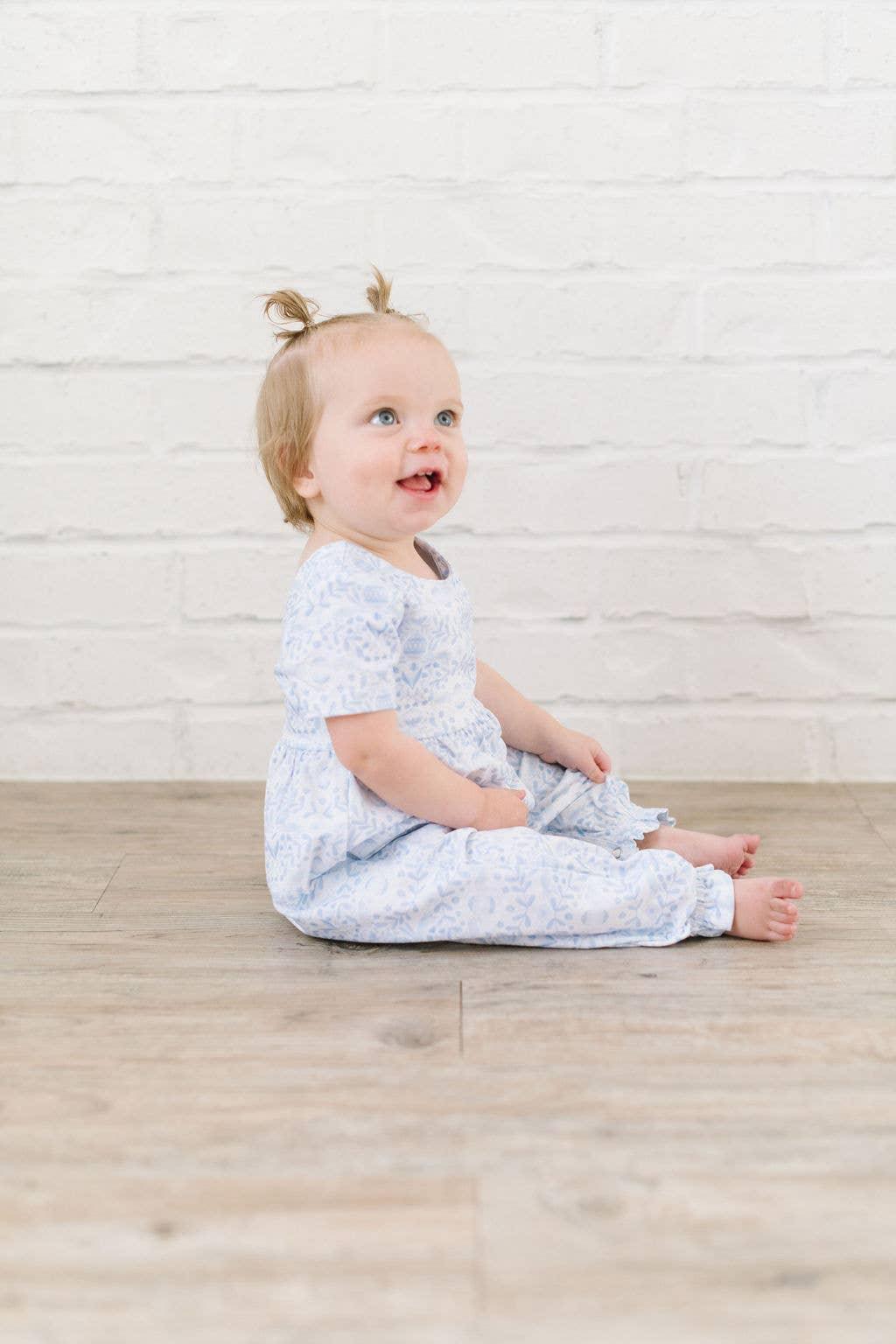 Baby Girl Romper |Rosie Romper- Blue Bunnies | Ollie Jay - The Ridge Kids