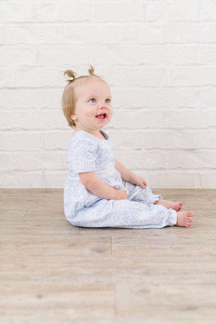 Baby Girl Romper |Rosie Romper- Blue Bunnies | Ollie Jay - The Ridge Kids