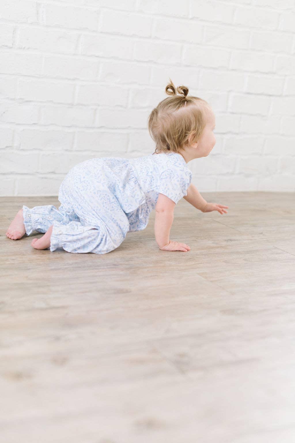 Baby Girl Romper |Rosie Romper- Blue Bunnies | Ollie Jay - The Ridge Kids