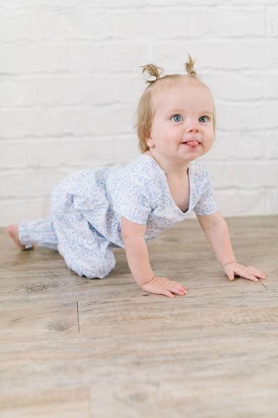 Baby Girl Romper |Rosie Romper- Blue Bunnies | Ollie Jay - The Ridge Kids