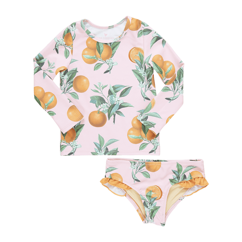 Baby Girl Swimwear | Rash Guard Set- Pink Botanical Oranges| Pink Chicken - The Ridge Kids