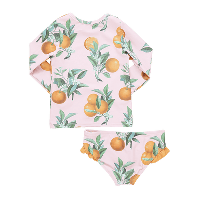 Baby Girl Swimwear | Rash Guard Set- Pink Botanical Oranges| Pink Chicken - The Ridge Kids