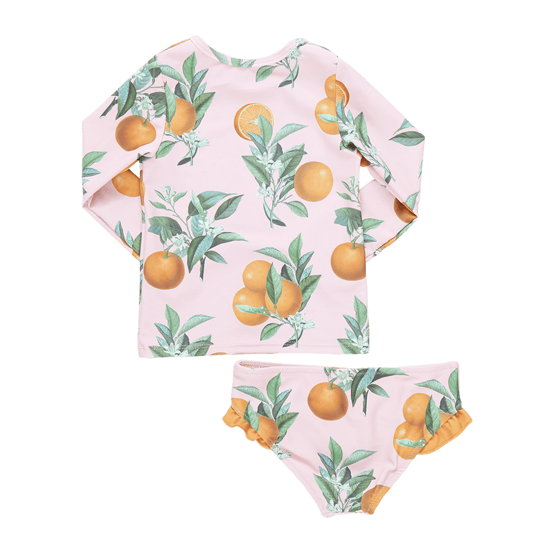 Baby Girl Swimwear | Rash Guard Set- Pink Botanical Oranges| Pink Chicken - The Ridge Kids