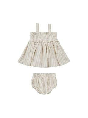 Baby Girls Dress | Mae Smoked Top and Bloomer- Ash Stripe | Quincy Mae - The Ridge Kids