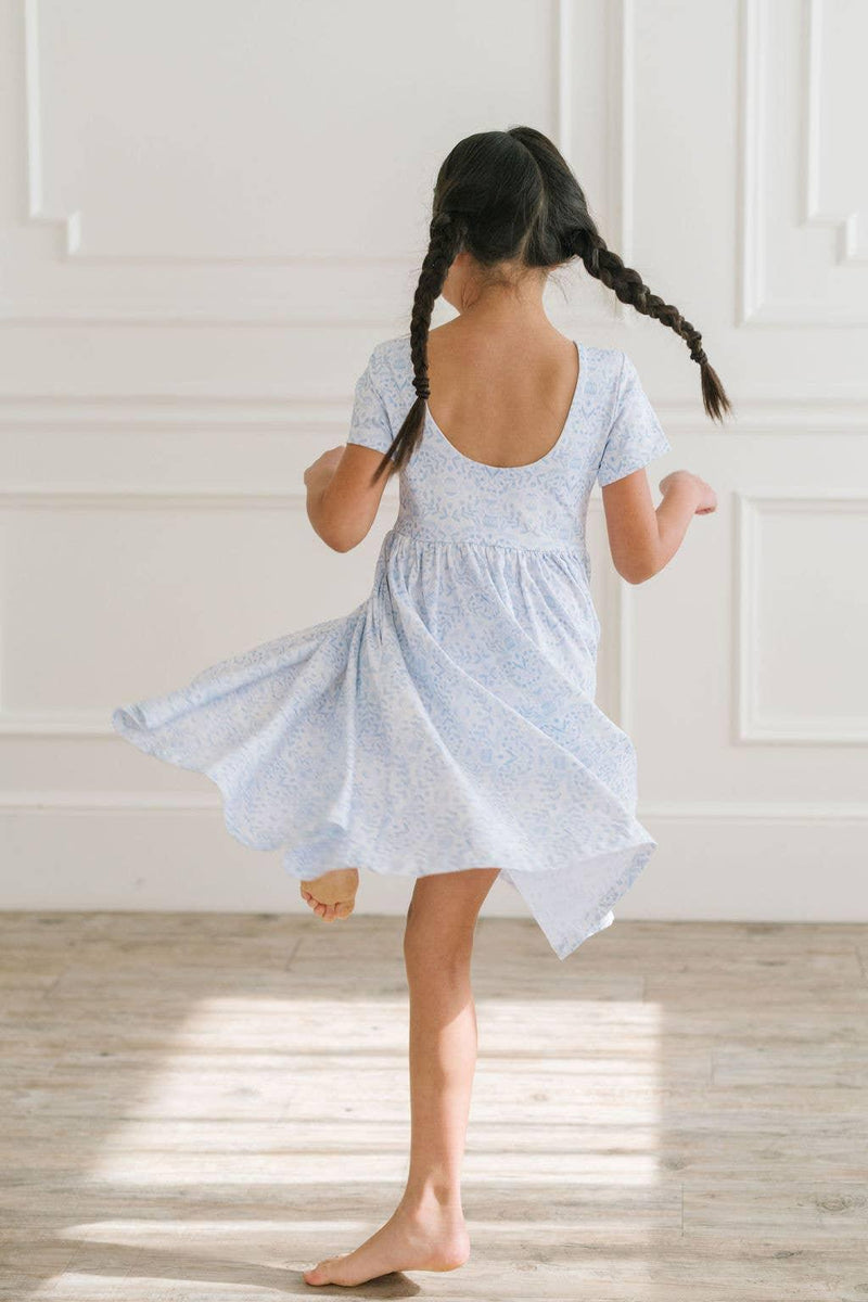 Baby Girls Dress |Classic Twirl -Blue Bunnies| Ollie Jay - The Ridge Kids