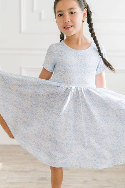 Baby Girls Dress |Classic Twirl -Blue Bunnies| Ollie Jay - The Ridge Kids