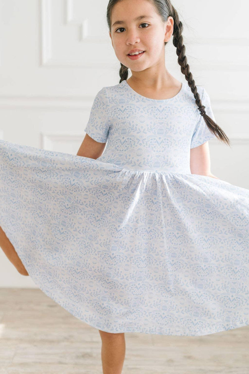 Baby Girls Dress |Classic Twirl -Blue Bunnies| Ollie Jay - The Ridge Kids