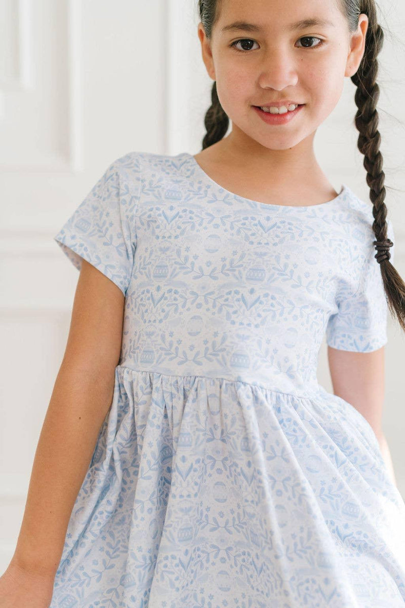 Baby Girls Dress |Classic Twirl -Blue Bunnies| Ollie Jay - The Ridge Kids