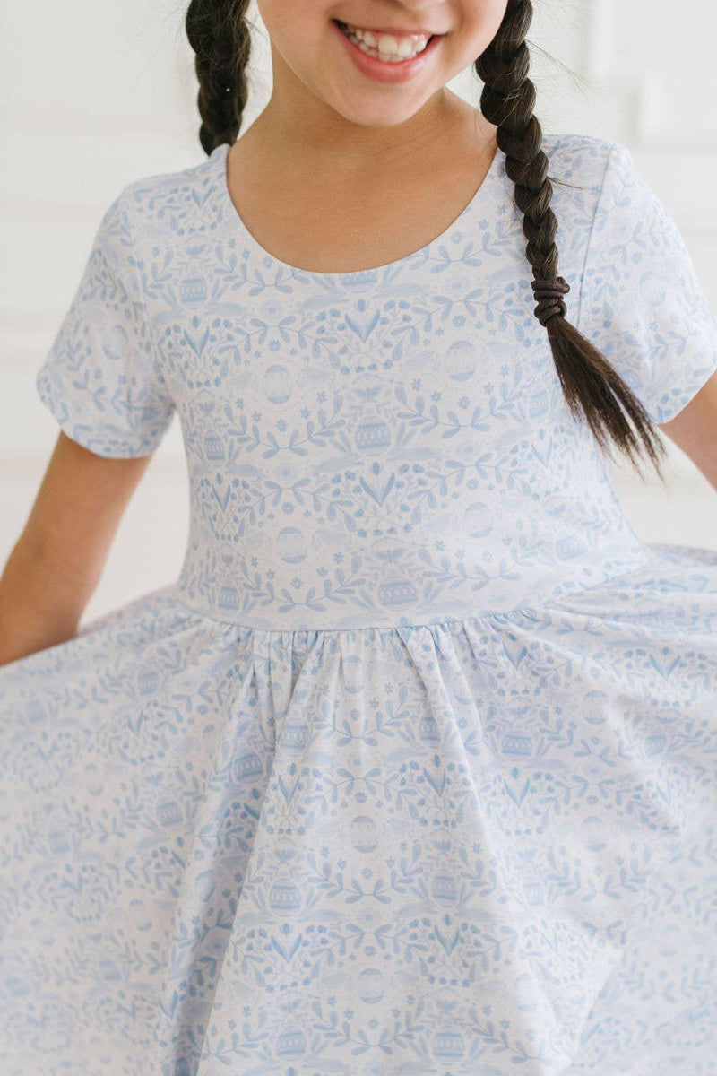 Baby Girls Dress |Classic Twirl -Blue Bunnies| Ollie Jay - The Ridge Kids