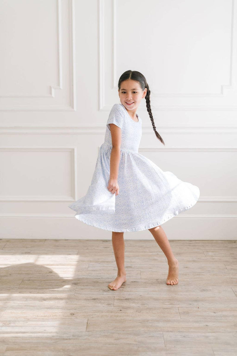 Baby Girls Dress |Classic Twirl -Blue Bunnies| Ollie Jay - The Ridge Kids