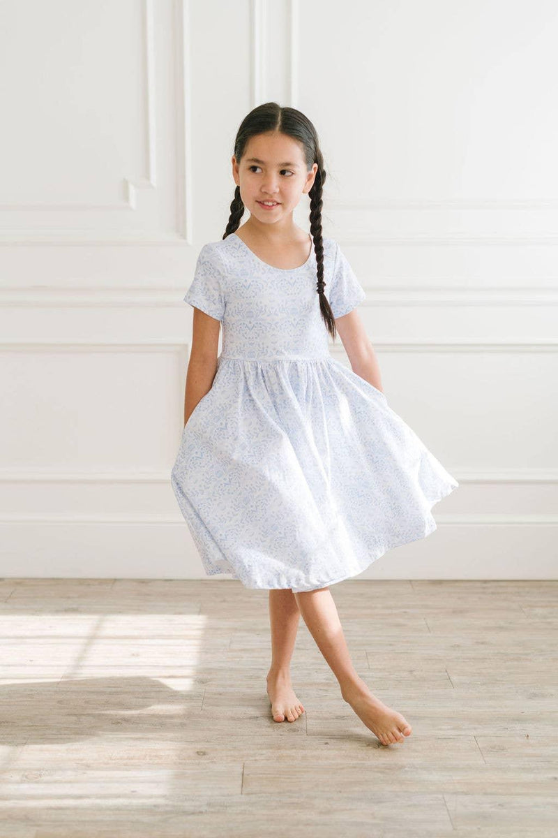 Baby Girls Dress |Classic Twirl -Blue Bunnies| Ollie Jay - The Ridge Kids