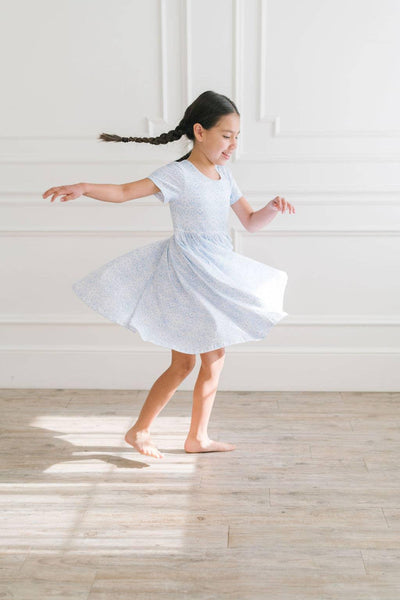 Baby Girls Dress |Classic Twirl -Blue Bunnies| Ollie Jay - The Ridge Kids