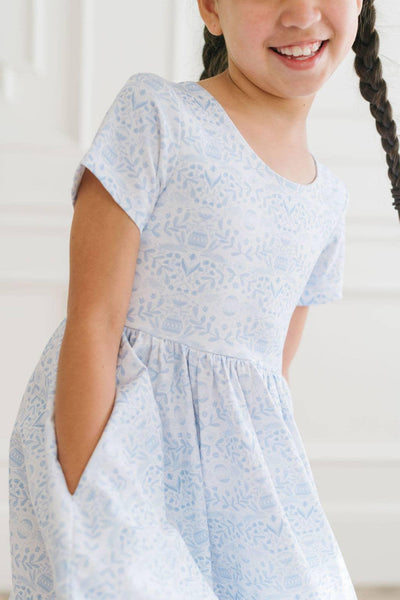 Baby Girls Dress |Classic Twirl -Blue Bunnies| Ollie Jay - The Ridge Kids