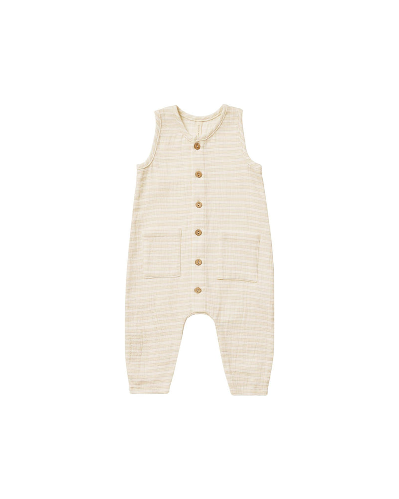 Baby Jumpsuit | Sleeveless Pocketed- Lemon Stripe | Quincy Mae - The Ridge Kids