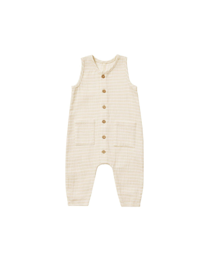 Baby Jumpsuit | Sleeveless Pocketed- Lemon Stripe | Quincy Mae - The Ridge Kids
