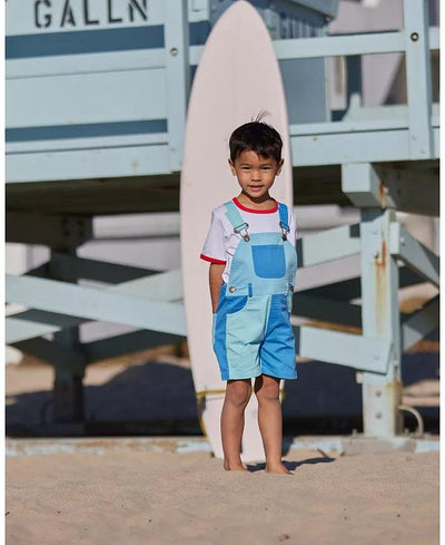 Baby Overalls | Tonal Colorblock Shorts- Blue | Dotty Dungarees - The Ridge Kids